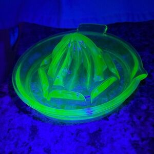 Vintage Green Glass Citrus Juicer glows in the dark 5”X3” READ